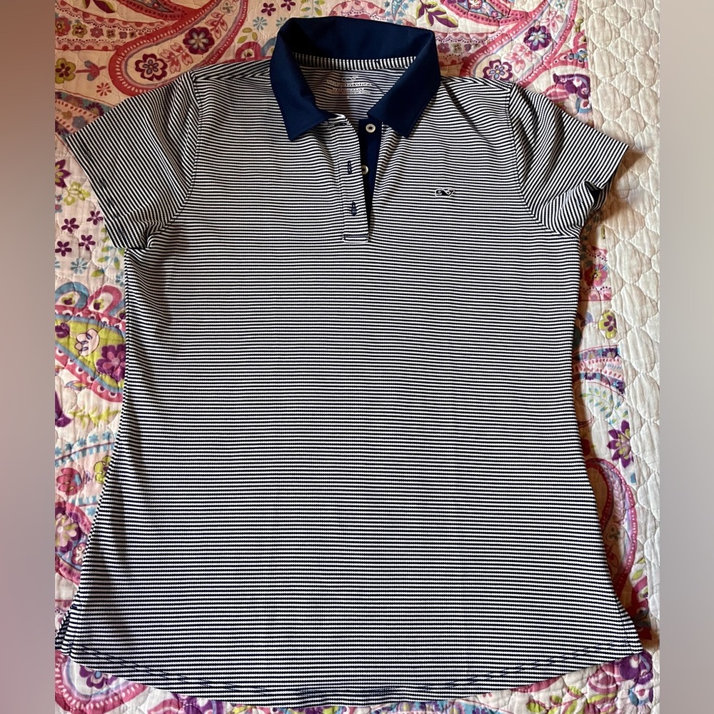 Vineyard Vines Navy Striped Performance Polo
